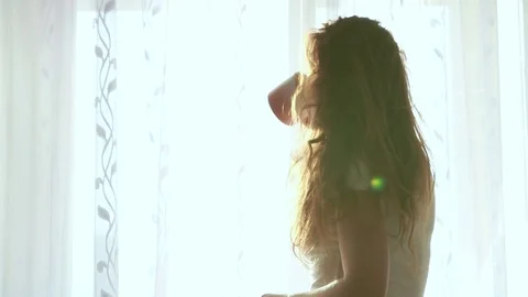 Woman in the morning drinking tea or coffee. Stock Footage 71061253