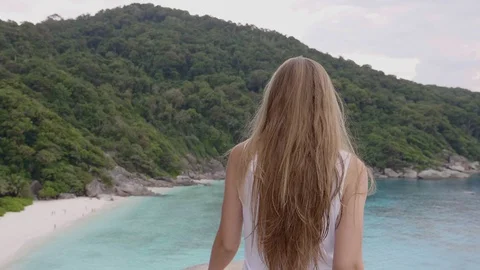 Woman on Mountain Top Stock Footage 87352004