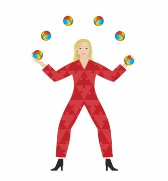 Woman multitasking, juggling with balls. Vector illustration. Illustrazione stock