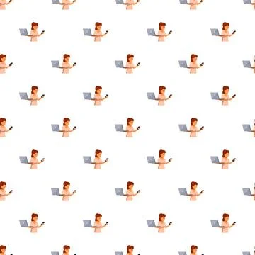 Woman multitasking using laptop and smartphone seamless pattern Stock Illustration