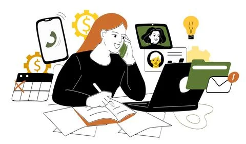 Woman multitasking at work. Vector illustration イラスト素材