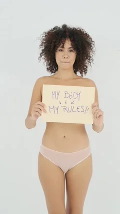 My body my rules. Curvy Black Woman In Underwear Posing Stock