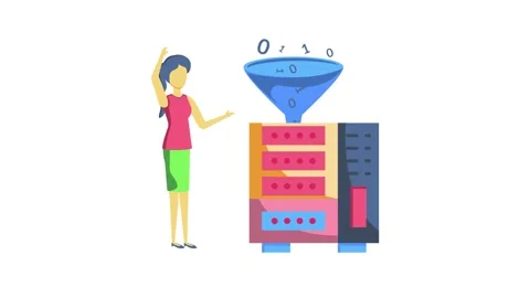 A woman is next to a computer, which has another computer positioned on top.. Stock Footage 332341174