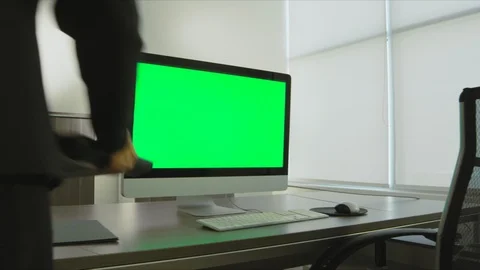 Woman In Office Using Computer Green Screen Stock Footage 96196900