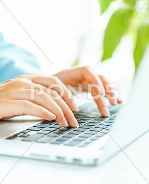 Woman office worker typing on the keyboard Stock Photos