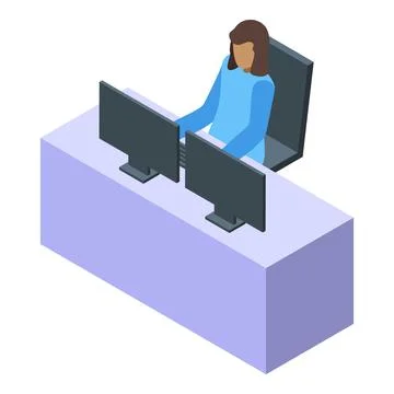 Woman office worker using two desktop computers isometric icon Stock Illustration