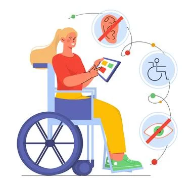 Woman with online inclusiveness program vector 스톡 일러스트