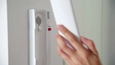 Woman open door lock with intercom Stock Footage 160324755