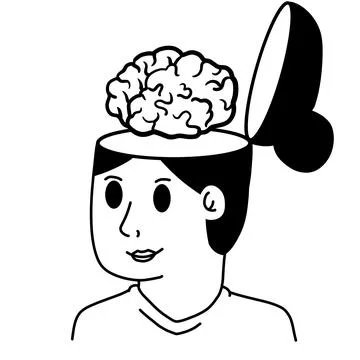 Woman with open mind. Concept of knowledge and learning. Brain in empty head. Stock Illustration