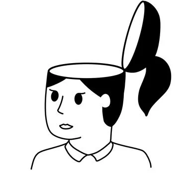 Woman with open mind. Empty head. Concept of readiness for knowledge. Creativ Illustrazione stock