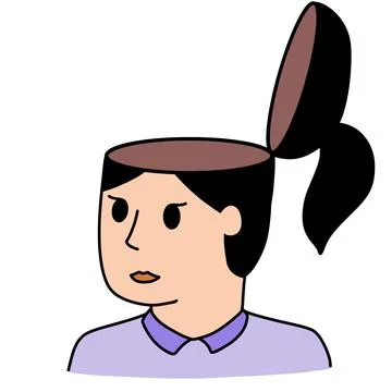 Woman with open mind. Empty head. Concept of readiness for knowledge. Illustrazione stock