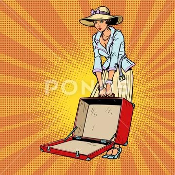 Woman with open suitcase Stock Illustration