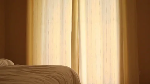 Woman opening curtains Stock Footage 43617455