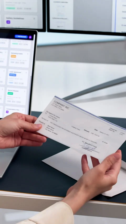 Woman Opening Emvelope With Payroll Check. Stock Footage 339180964