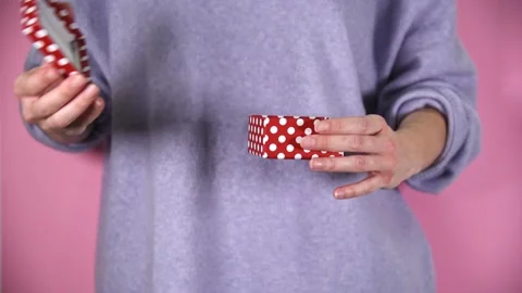Woman opens empty gift box. Stock Footage 147947496