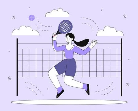 Woman with padel vector line concept Stock Illustration