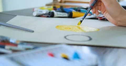Woman painter in workshop Stock Footage 125313237