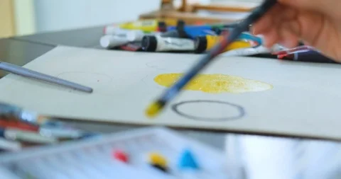 Woman painter in workshop Stock Footage 125313269
