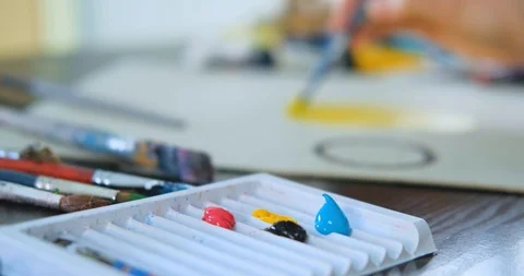 Woman painter in workshop Stock Footage 125313341