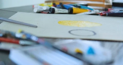 Woman painter in workshop Stock Footage 125313590