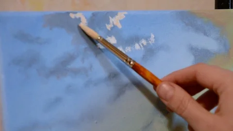 Woman painting with brush and fingers Stock Footage