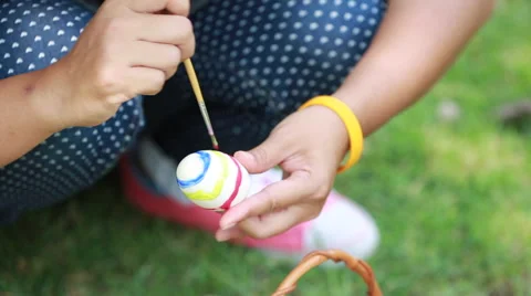 Woman painting egg preparing for easter Stock Footage 60747577