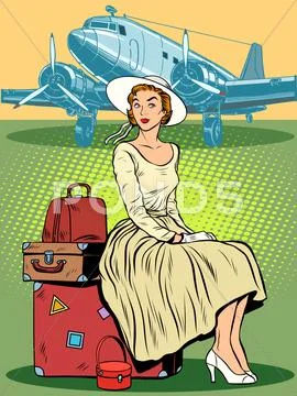 Woman passenger airport baggage Stock Illustration