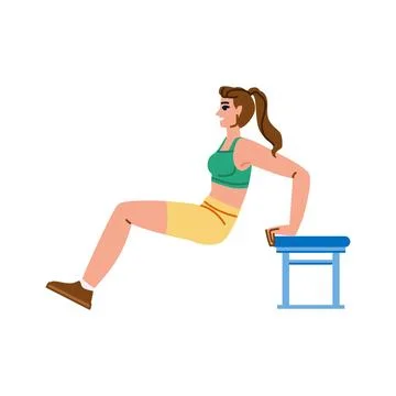 Woman performing bench dips exercise for triceps and shoulders Stock Illustration