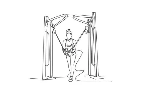 Woman is performing cable crossover exercise on cable machine Stock Illustration