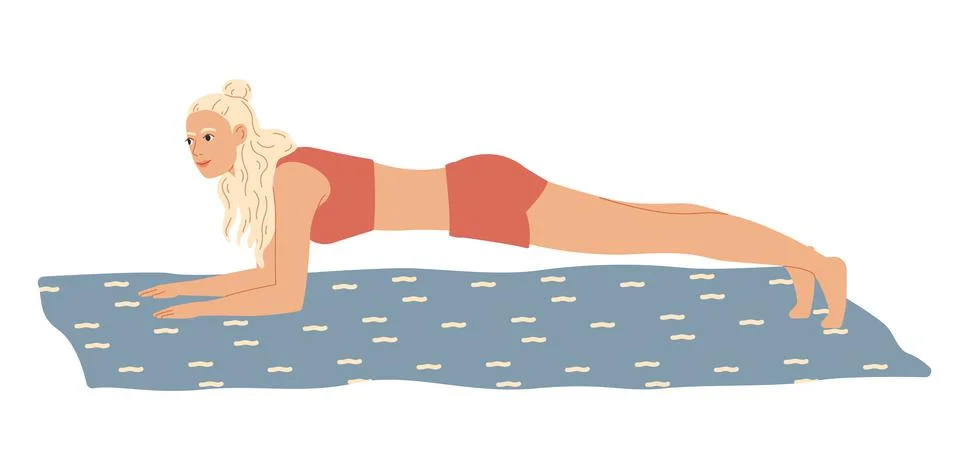 Woman performs an elbow plank exercise, home workout Stock Illustration