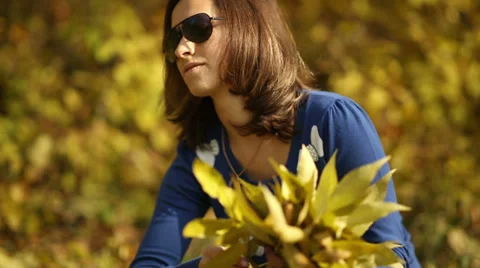 Woman Pick Maple Leaf Stock Footage 33818033