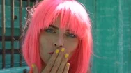 Woman In Pink Lingerie And Wig Stock Footage