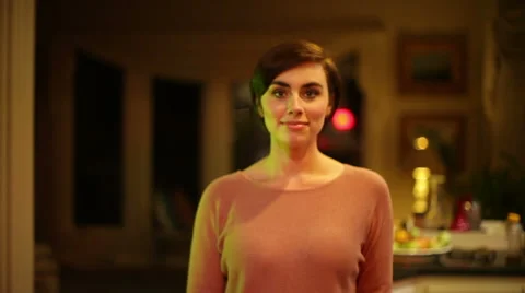 Woman pixie cut thumbs up Stock Footage 56716998