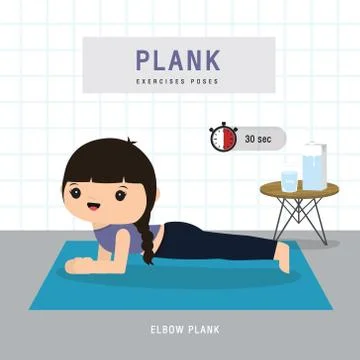 Woman Planking exercise at gym home Vector. Stock Illustration