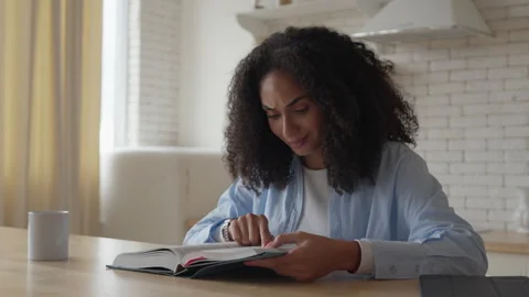 Woman Planning Schedule And Checking Notes In Personal Organizer Stock Footage 344696883