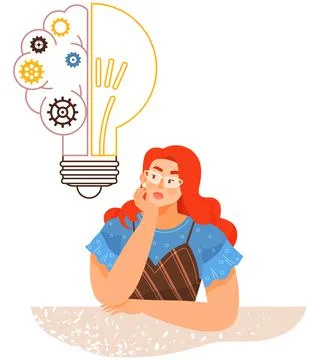 Woman plans strategy, solves issues, creates idea. Girl developing creative 스톡 일러스트