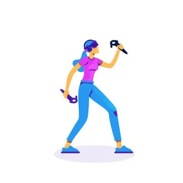 Woman play with VR controllers flat color vector faceless character Illustrazione stock