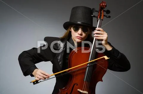 Woman Playing Classical Cello In Music Concept