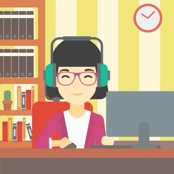 Woman playing computer game vector illustration Illustrazione stock