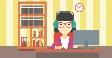 Woman playing computer game vector illustration Illustrazione stock