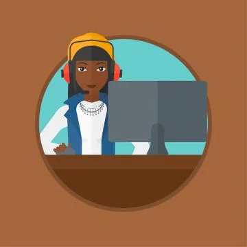 Woman playing computer game vector illustration Illustrazione stock