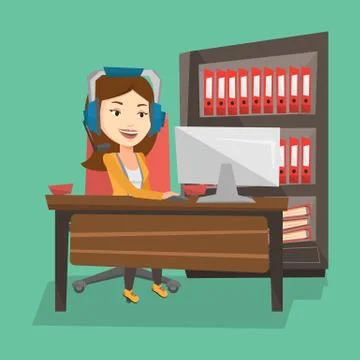 Woman playing computer game vector illustration Stock Illustration