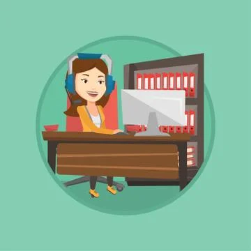 Woman playing computer game vector illustration Illustrazione stock