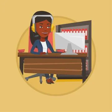 Woman playing computer game vector illustration Illustrazione stock