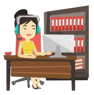 Woman playing computer game vector illustration Stock Illustration