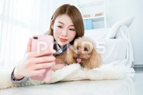 Woman Playing With Cute Dog At Home
