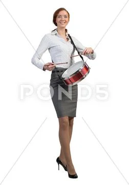Woman playing drums Stock Photos