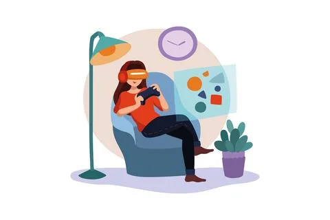 A woman playing the game using virtual reality Stock Illustration