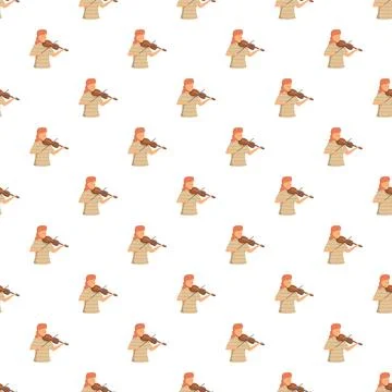 Woman playing violin seamless pattern on white background 스톡 일러스트