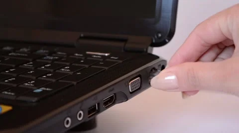 Woman Plug In the Network Cable Stock Footage 46129064